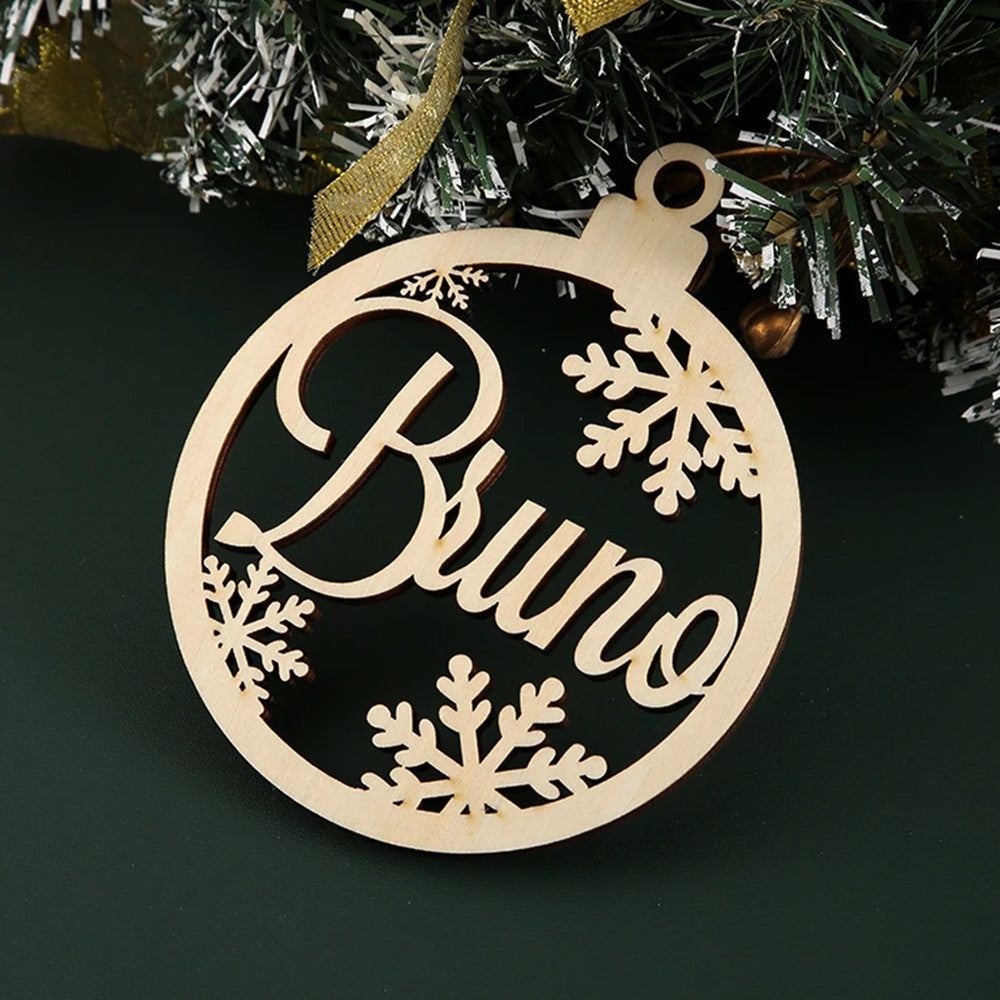 Bola de Navidad con el nombre, color madera