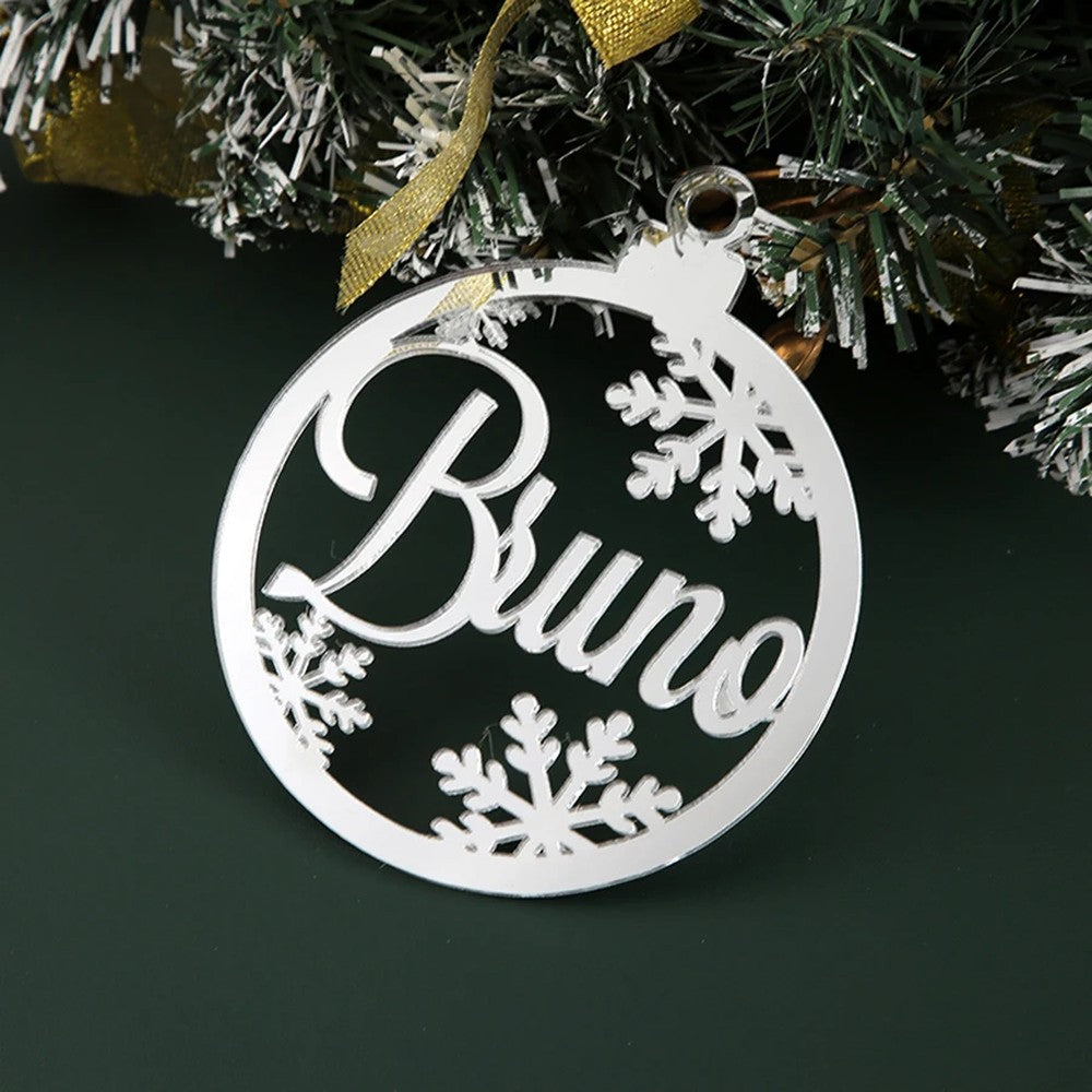 Bola de Navidad con el nombre, color plateado espejo