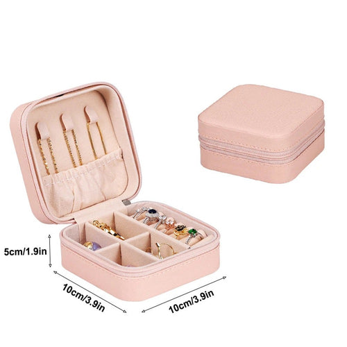 Caja de joyas rosa, abierta y cerrada: 10 × 10 × 5 cm