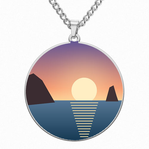 Collar con foto, medalla redondo, plateado (imagen de ejemplo)