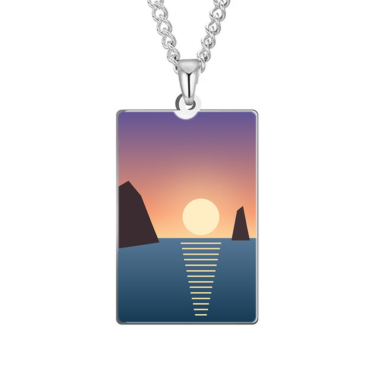 Collar con foto, medalla rectángulo, plateado (imagen de ejemplo)