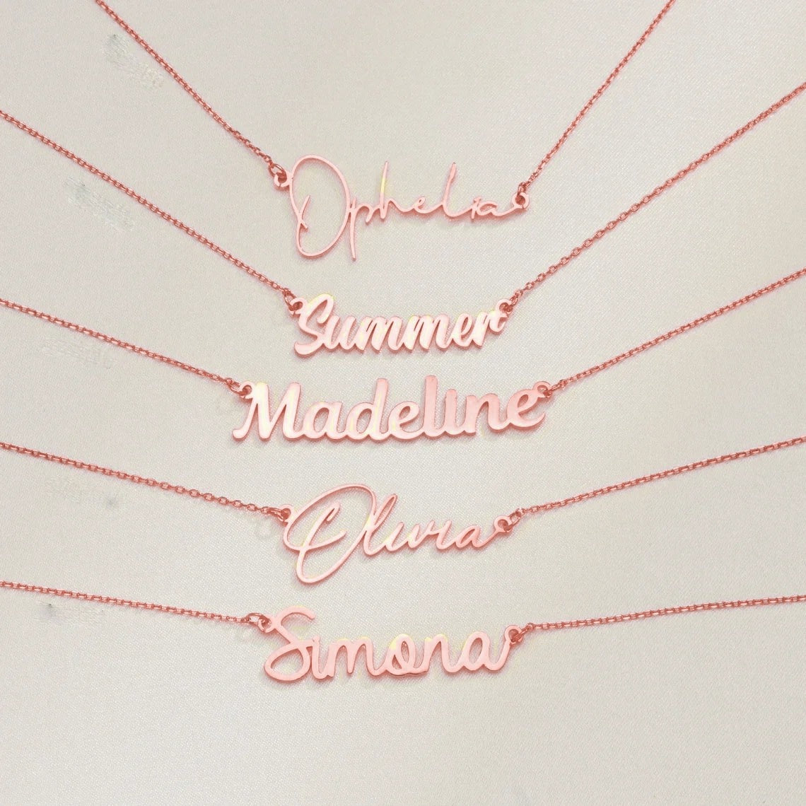 Rose name necklaces (colour adjusted in the photo)