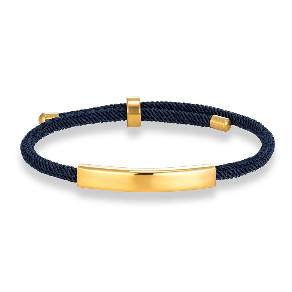 Pulsera de cordón azul oscuro con la placa para grabar