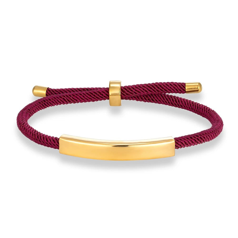 Pulsera de cordón burdeos con la placa para grabar