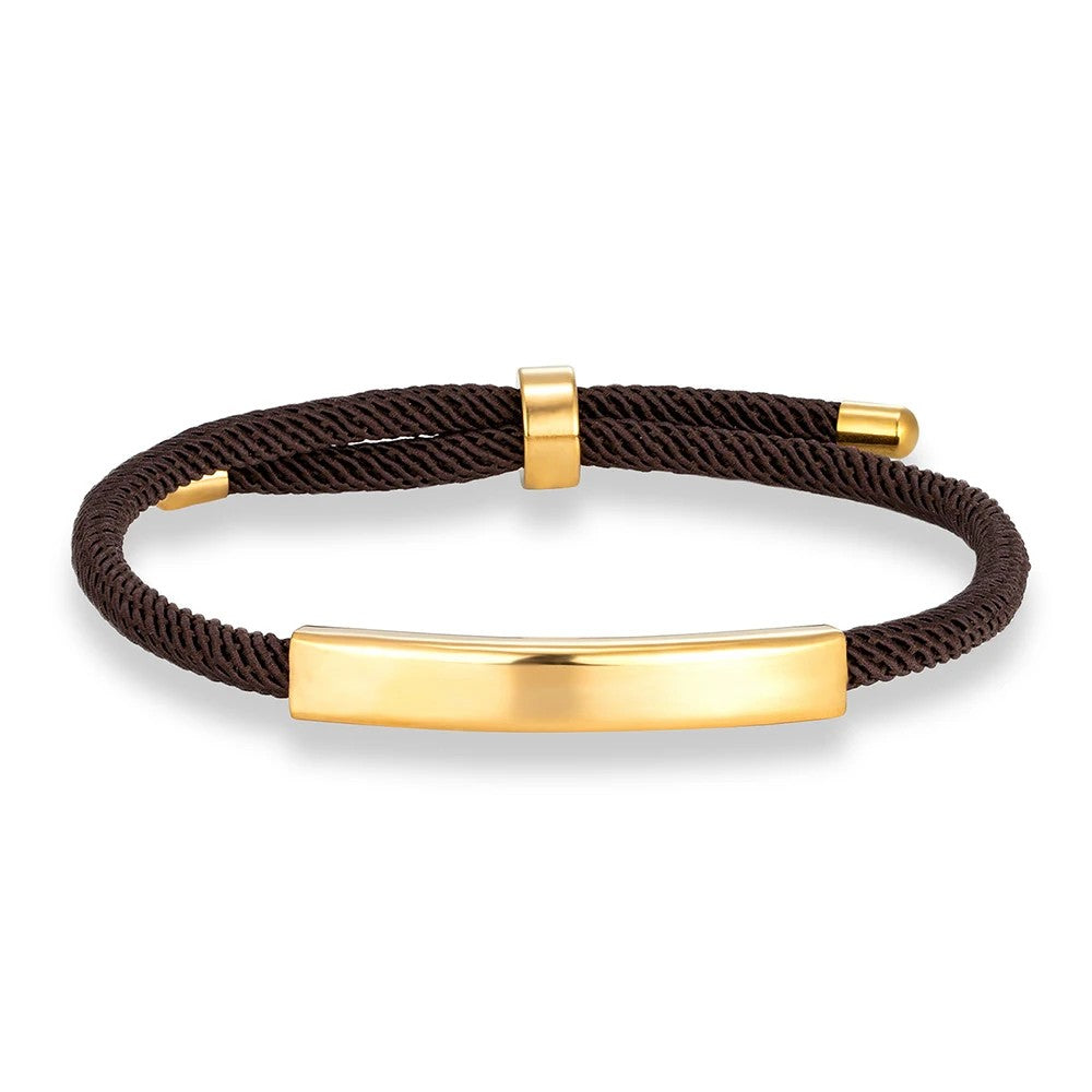 Pulsera de cordón marrón con la placa para grabar