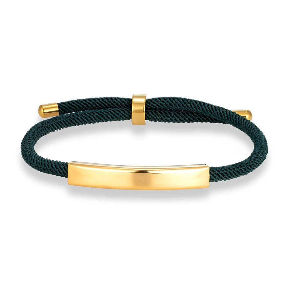 Pulsera de cordón verde oscuro con la placa para grabar