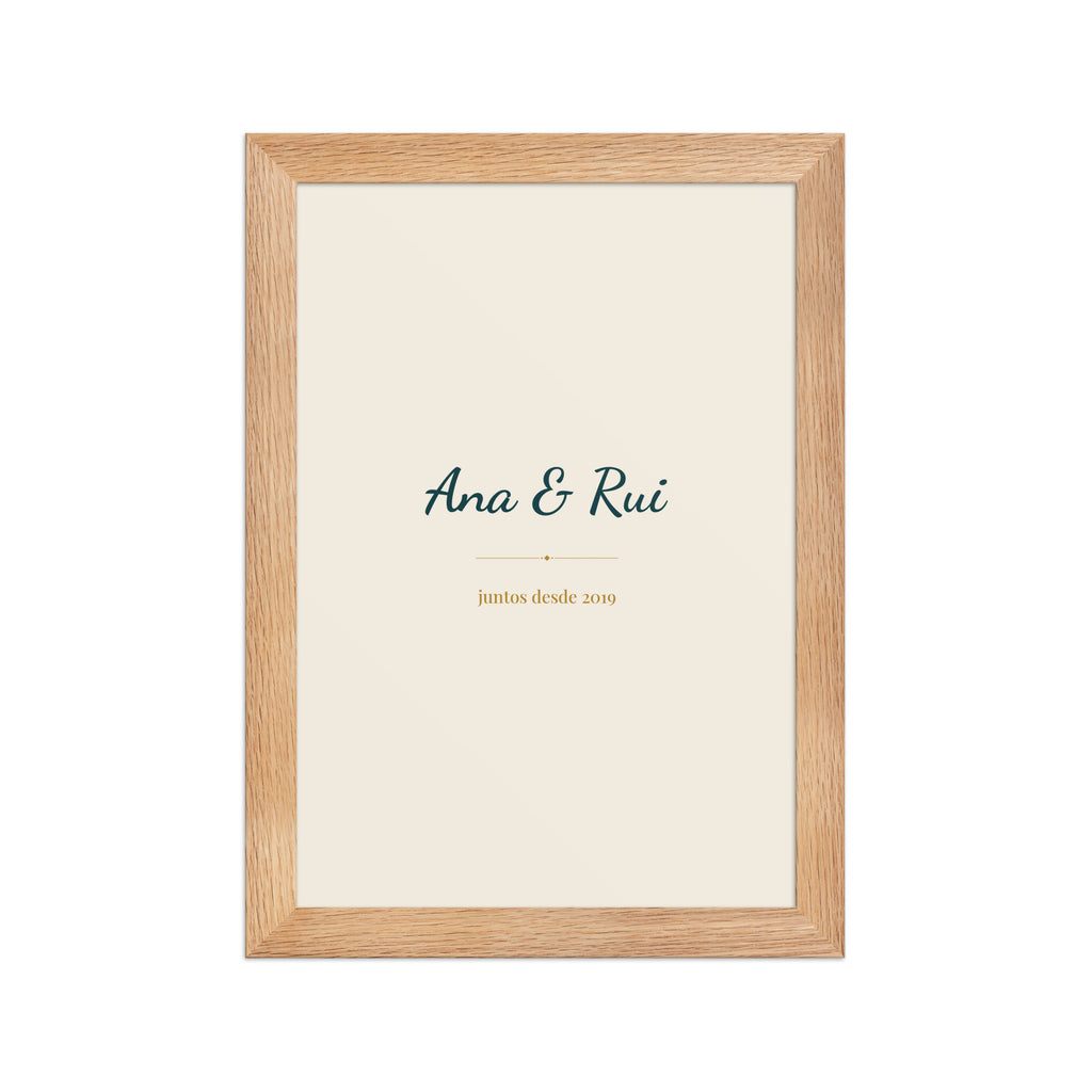 Cuadro de pareja con marco de roble: Ana & Rui, juntos desde 2019
