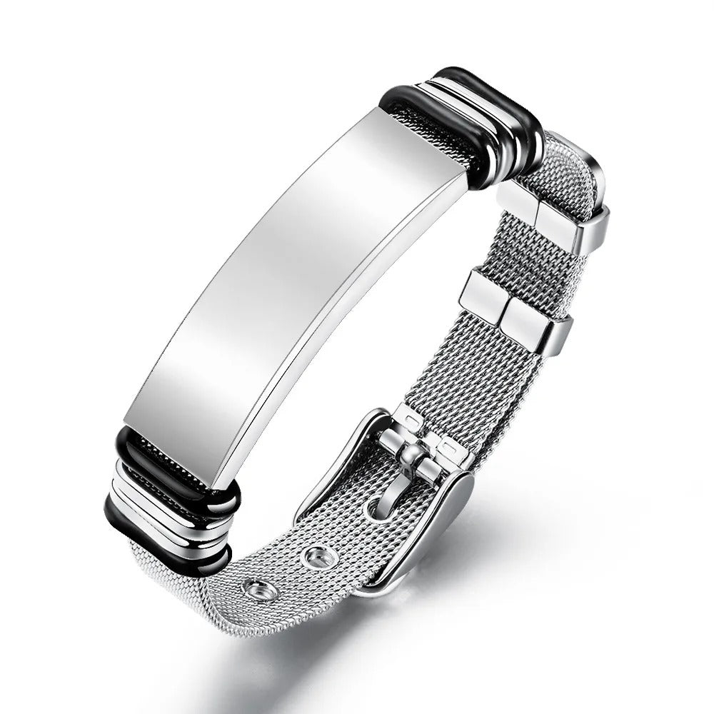 Pulseira de malha em aço, cor prateada