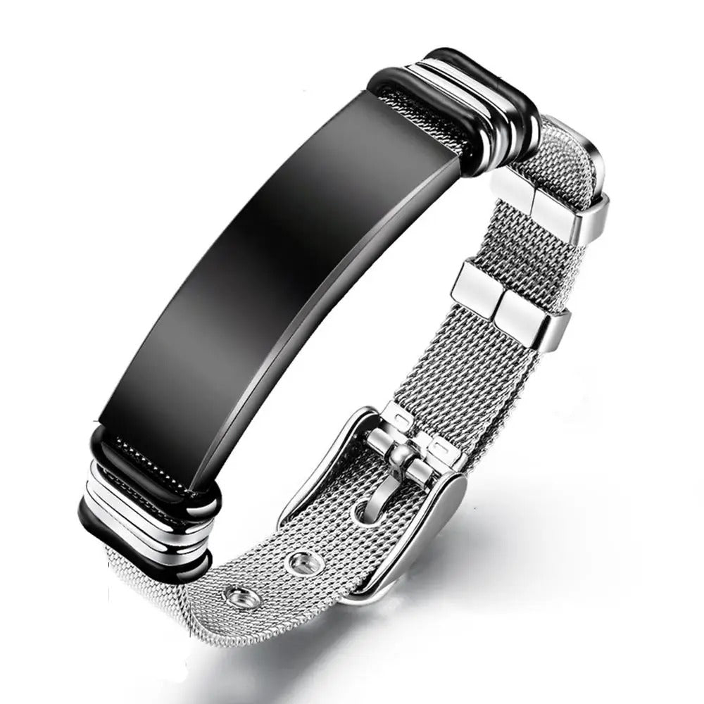 Steel mesh bracelet with black plate
